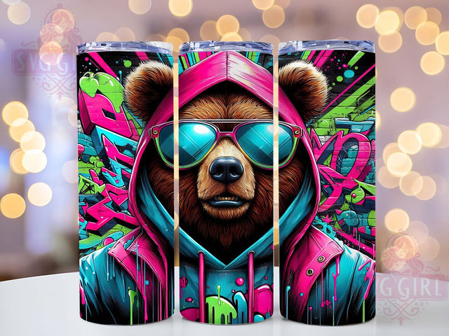 Hip Hop Graffiti Teddy Tumbler, Breaking Wall Wrap, Street Style Bear Cup, 20oz Sublimation Wrap, Stylish Hip Hop Design Tumbler, Artistic Teddy Graffiti Cup, Urban Rap Theme Wrap Sublimation SvggirlplusArt 