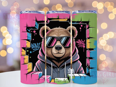 Hip Hop Graffiti Teddy Tumbler, Breaking Wall Wrap, Street Style Bear Cup, 20oz Sublimation Wrap, Stylish Hip Hop Design Tumbler, Artistic Teddy Graffiti Cup, Urban Rap Theme Wrap Sublimation SvggirlplusArt 