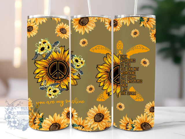 Hippie and Sunflower Turtle 20oz Skinny Tumbler, Sea Turtle Tumbler PNG, Straight & Tapered Tumbler Wrap PNG, Instant Digital Download PNG, Sublimation Designs Downloads Sublimation ToriDesigns 