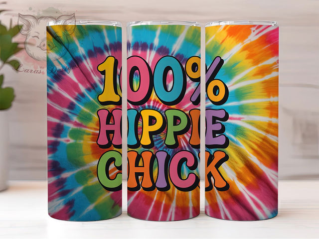 Hippie Chick Tie-Dye Boho Retro Tumbler, Tie-Dye Wrap Design, 100 Percent Hippie Cup, 20Oz Tumbler Sublimation, Boho Style Drinkware, Retro Hippie Mug, Colorful Bohemian Cup Sublimation Lara' s Designs 