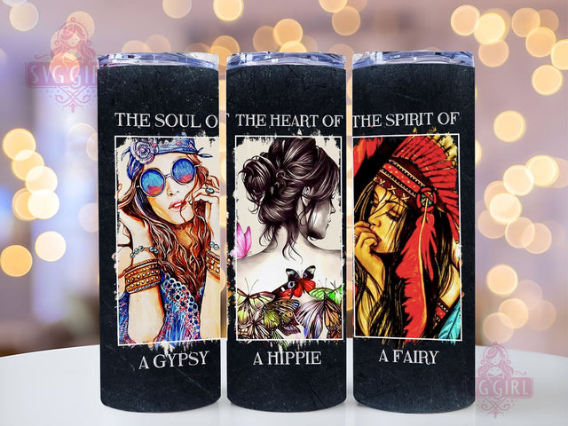 Hippie Girl 20oz Tumbler Wrap Sublimation Design, Straight Tapered Tumbler Wrap, Native American Tumbler Png, Instant Digital Download Sublimation SvggirlplusArt 