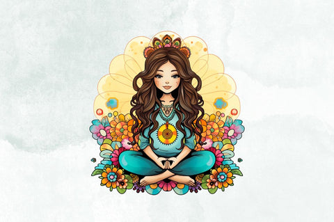 Hippie Girl Meditating Sublimation Bundle Sublimation Designangry 