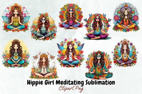 Hippie Girl Meditating Sublimation Bundle Sublimation Designangry 