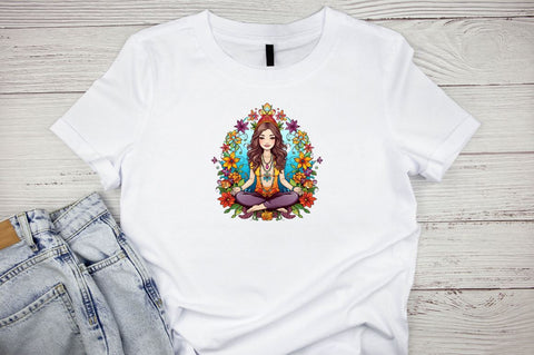 Hippie Girl Meditating Sublimation Bundle Sublimation Designangry 