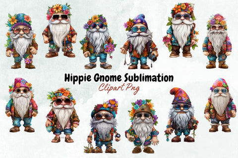 Hippie Gnome Sublimation Clipart Bundle Sublimation Designangry 