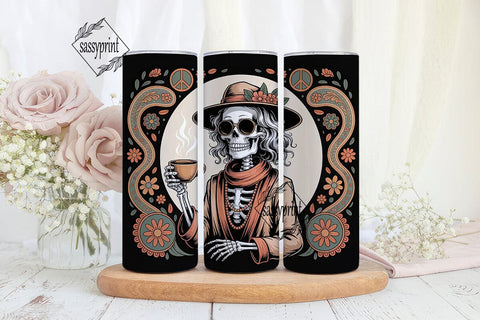 Hippie Skeleton Coffee 20oz Tumbler Wrap Sublimation sassyprint 
