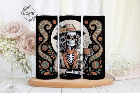 Hippie Skeleton Coffee 20oz Tumbler Wrap Sublimation sassyprint 