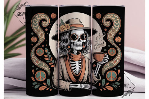 Hippie Skeleton Coffee 20oz Tumbler Wrap Sublimation sassyprint 