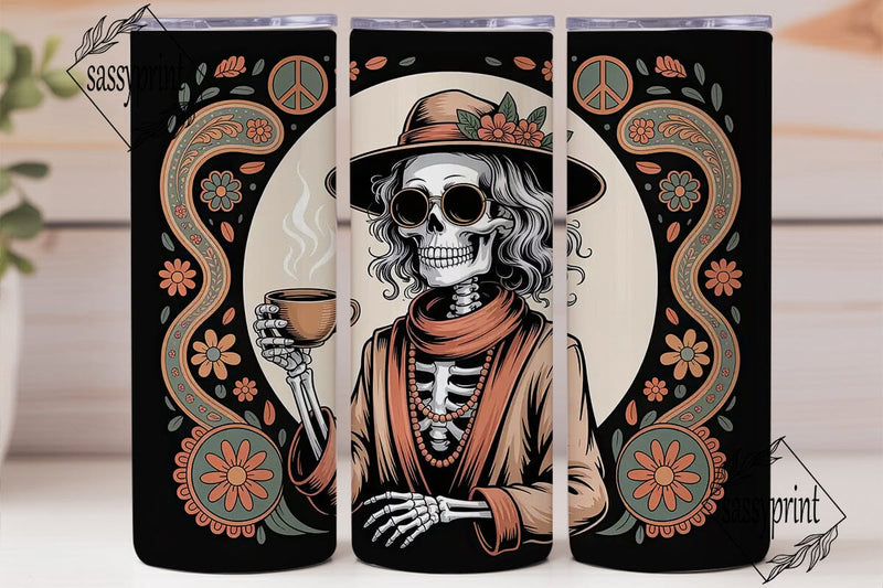 Hippie Skeleton Coffee 20oz Tumbler Wrap Sublimation sassyprint 