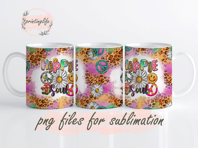 Hippie Soul Mug Wrap Design, Instant Digital Design Download Mug Wrap Design, Mug Design PNG Sublimation PrintingLife 