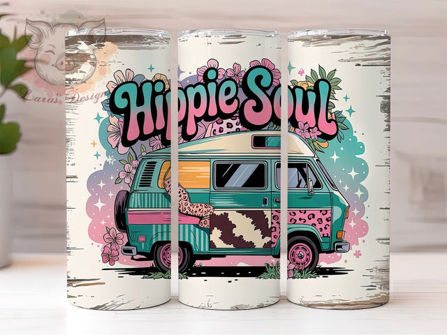 Hippie Soul Retro Boho Western Tumbler Wrap, Western Tumbler Design, Boho Tumbler Sublimation, 20oz Skinny Tumbler PNG, Retro Hippie Wrap, Bohemian Western Tumbler Sublimation Lara' s Designs 