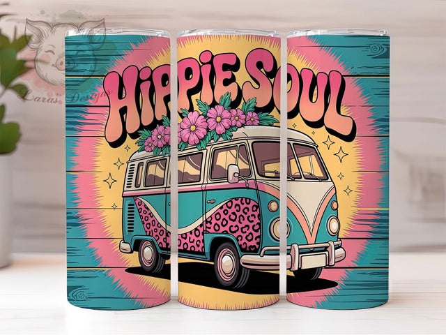 Hippie Soul Retro Boho Western Tumbler Wrap, Western Tumbler Design, Boho Tumbler Sublimation, 20oz Skinny Tumbler PNG, Retro Hippie Wrap, Bohemian Western Tumbler Sublimation Lara' s Designs 
