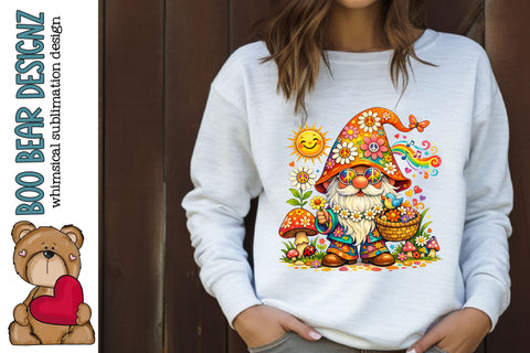 Hippie Spring Garden Gnome Clipart Sublimation Boo Bear Designz 