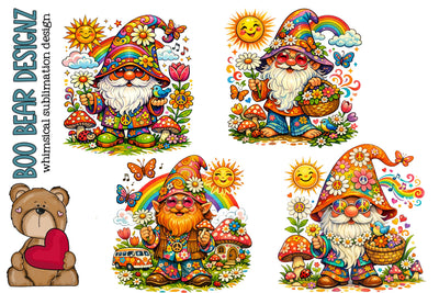 Hippie Spring Garden Gnome Clipart Sublimation Boo Bear Designz 
