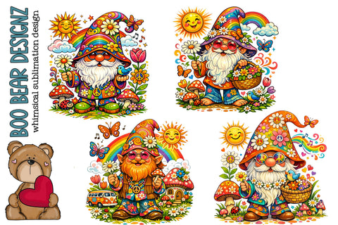 Hippie Spring Garden Gnome Clipart Sublimation Boo Bear Designz 