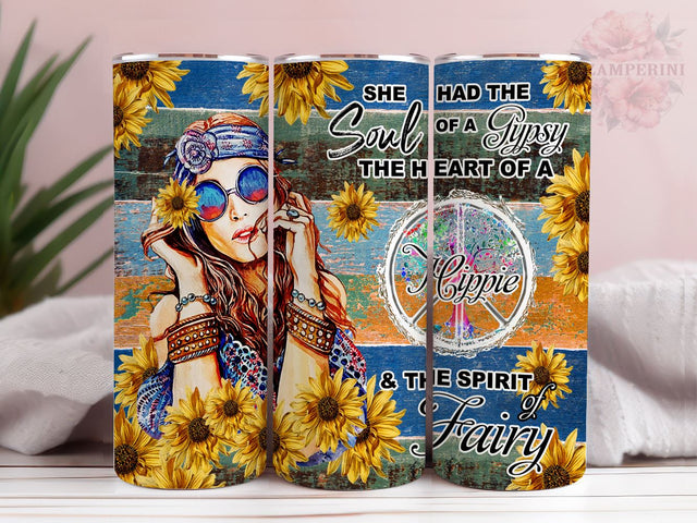 Hippie The Heart Of A Hippie 20 Oz Tumbler, Retro Boho Tumbler PNG, Straight & Tapered Tumbler Wrap, Instant Digital Download Sublimation Li Zamperini 