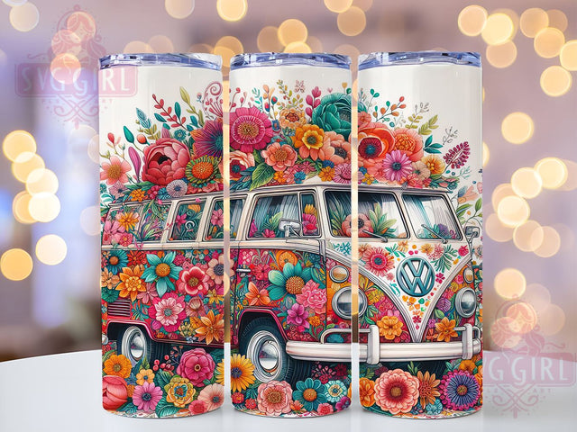 Hippie Van Tumbler, Retro Sunset Design, Boho Flower Decor, Vintage Van Gift, Flower Power Drinkware, Sublimation PNG, Hippie Lifestyle Gift Sublimation SvggirlplusArt 