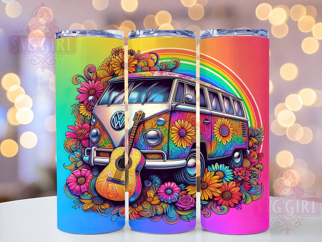 Hippie Van Tumbler, Retro Sunset Design, Boho Flower Decor, Vintage Van Gift, Flower Power Drinkware, Sublimation PNG, Hippie Lifestyle Gift Sublimation SvggirlplusArt 
