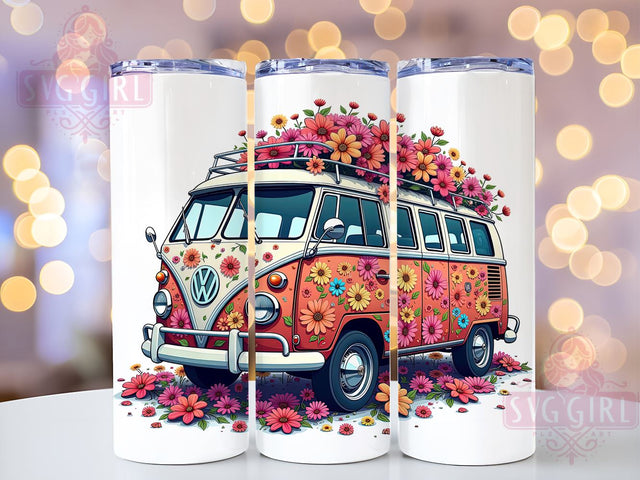Hippie Van Tumbler, Retro Sunset Design, Boho Flower Decor, Vintage Van Gift, Flower Power Drinkware, Sublimation PNG, Hippie Lifestyle Gift Sublimation SvggirlplusArt 
