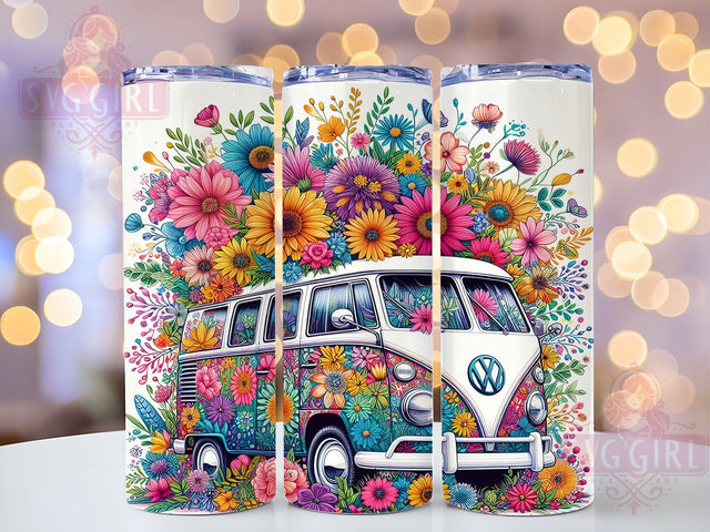 Hippie Van Tumbler, Retro Sunset Design, Boho Flower Decor, Vintage Van Gift, Flower Power Drinkware, Sublimation PNG, Hippie Lifestyle Gift Sublimation SvggirlplusArt 