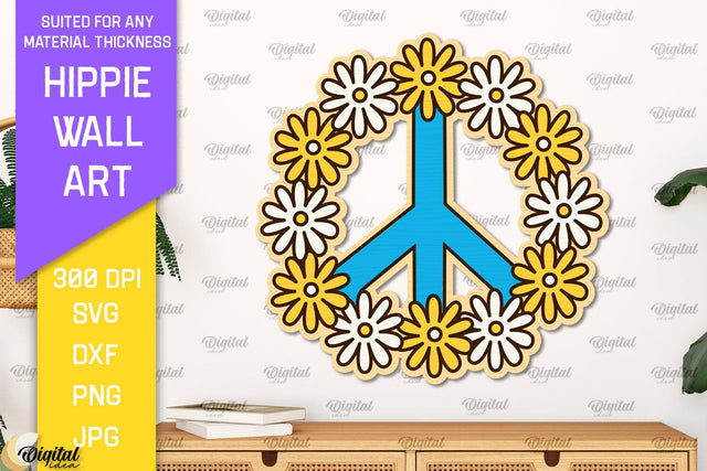 Hippie Wall Art Laser Cut. Hippie Wooden Decor SVG SVG Evgenyia Guschina 