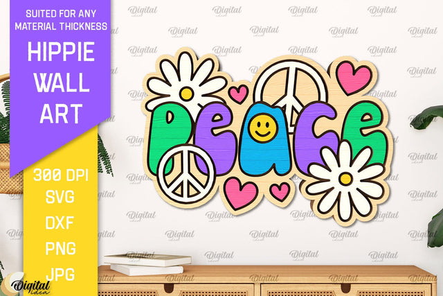 Hippie Wall Art Laser Cut. Hippie Wooden Decor SVG SVG Evgenyia Guschina 