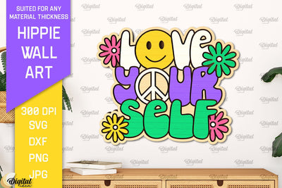 Hippie Wall Art Laser Cut. Hippie Wooden Decor SVG SVG Evgenyia Guschina 