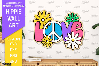 Hippie Wall Art Laser Cut. Hippie Wooden Decor SVG SVG Evgenyia Guschina 