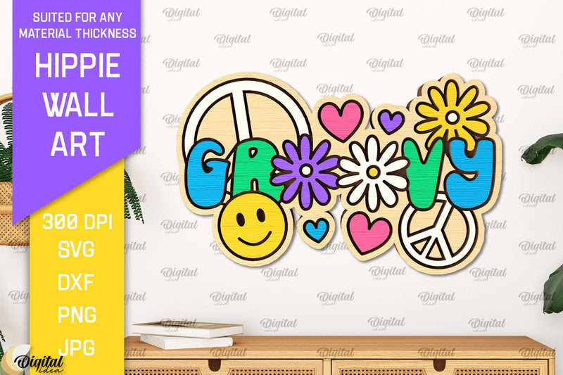 Hippie Wall Art Laser Cut. Hippie Wooden Decor SVG SVG Evgenyia Guschina 