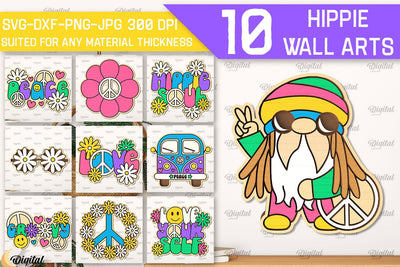Hippie Wall Arts Laser Cut Bundle. Hippie Designs SVG SVG Evgenyia Guschina 