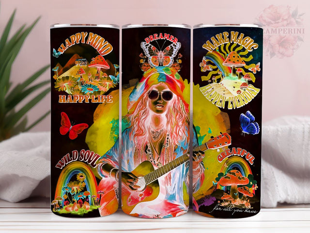 Hippie Wild Soul 20oz Tumbler Wrap PNG, Hippie Girl Tumbler Png, Straight & Tapered Tumbler Wrap, Instant Digital Download Sublimation Li Zamperini 