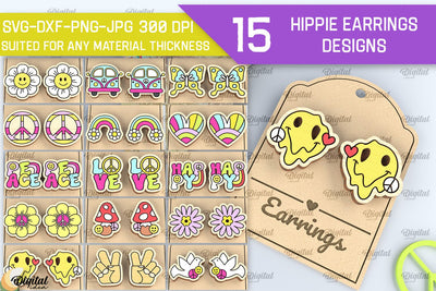 Hippie Wooden Earrings Laser Cut Bundle. Hippie Earrings SVG SVG Evgenyia Guschina 