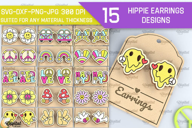 Hippie Wooden Earrings Laser Cut Bundle. Hippie Earrings SVG SVG Evgenyia Guschina 