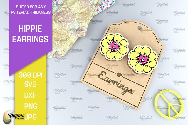 Hippie Wooden Earrings Laser Cut. Hippie Earrings SVG Design SVG Evgenyia Guschina 