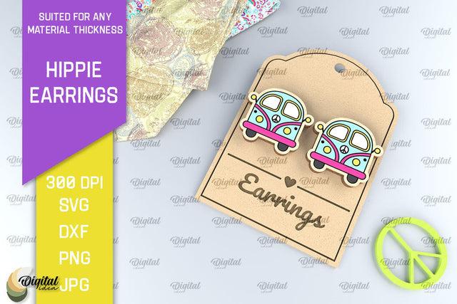 Hippie Wooden Earrings Laser Cut. Hippie Earrings SVG Design SVG Evgenyia Guschina 