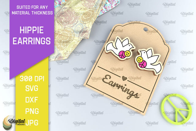 Hippie Wooden Earrings Laser Cut. Hippie Earrings SVG Design SVG Evgenyia Guschina 