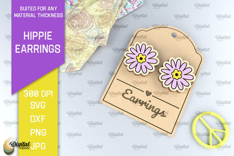 Hippie Wooden Earrings Laser Cut. Hippie Earrings SVG Design SVG Evgenyia Guschina 