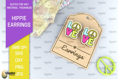 Hippie Wooden Earrings Laser Cut. Hippie Earrings SVG Design SVG Evgenyia Guschina 