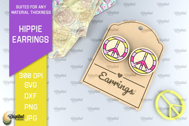 Hippie Wooden Earrings Laser Cut. Hippie Earrings SVG Design SVG Evgenyia Guschina 