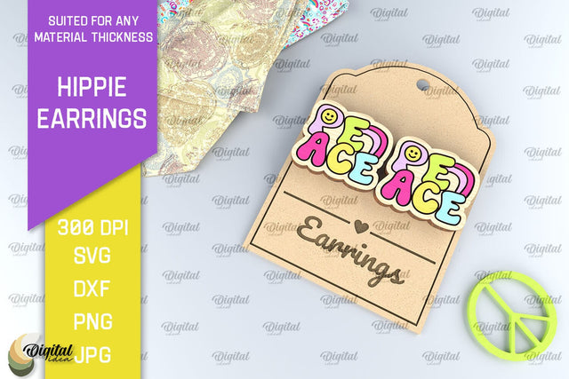 Hippie Wooden Earrings Laser Cut. Hippie Earrings SVG Design SVG Evgenyia Guschina 