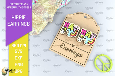 Hippie Wooden Earrings Laser Cut. Hippie Earrings SVG Design SVG Evgenyia Guschina 
