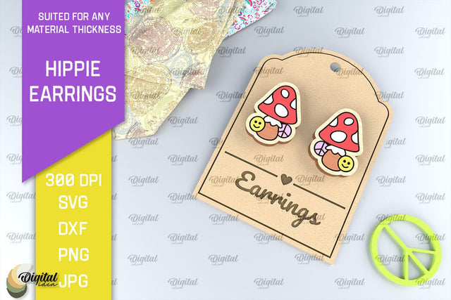 Hippie Wooden Earrings Laser Cut. Hippie Earrings SVG Design SVG Evgenyia Guschina 