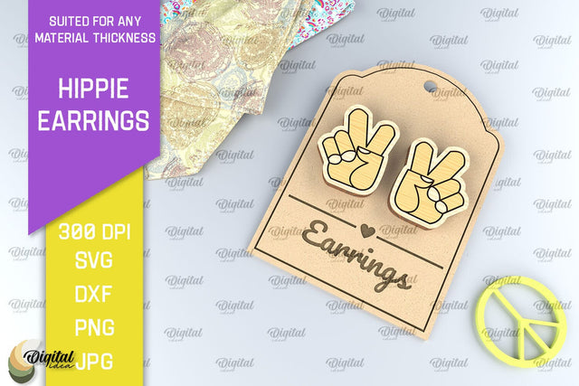 Hippie Wooden Earrings Laser Cut. Hippie Earrings SVG Design SVG Evgenyia Guschina 
