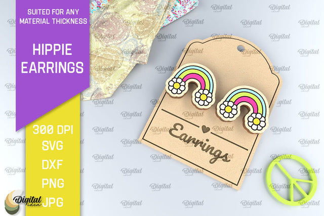 Hippie Wooden Earrings Laser Cut. Hippie Earrings SVG Design SVG Evgenyia Guschina 