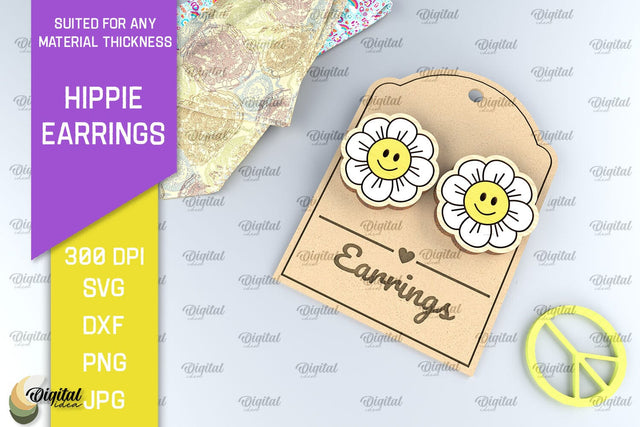 Hippie Wooden Earrings Laser Cut. Hippie Earrings SVG Design SVG Evgenyia Guschina 