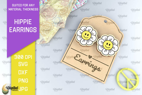 Hippie Wooden Earrings Laser Cut. Hippie Earrings SVG Design SVG Evgenyia Guschina 