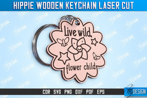 Hippie Wooden Keychain Bundle | Hippie Style | Lettered Keychain | Retro Vibes | CNC File SVG Fly Design 
