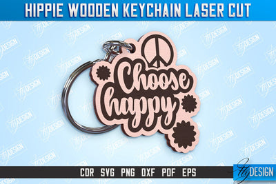 Hippie Wooden Keychain | Hippie Style | Lettered Keychain | Retro Vibes | CNC File SVG Fly Design 