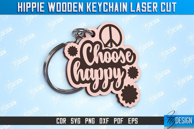 Hippie Wooden Keychain | Hippie Style | Lettered Keychain | Retro Vibes | CNC File SVG Fly Design 