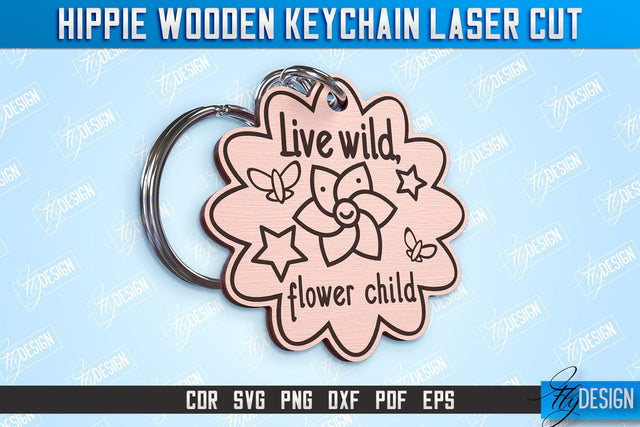 Hippie Wooden Keychain | Hippie Style | Lettered Keychain | Retro Vibes | CNC File SVG Fly Design 
